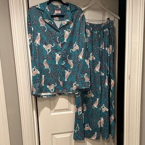Pink Lily small Animal Print Pajama Set.  Like new